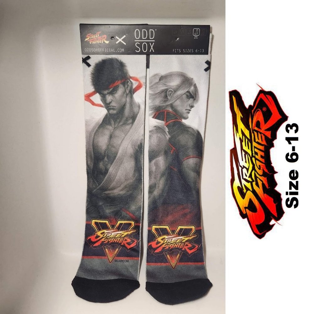NEW Odd Sox Street Fighter Socks Size 6-13 Men's Hadouken! Comes from a pet-fre